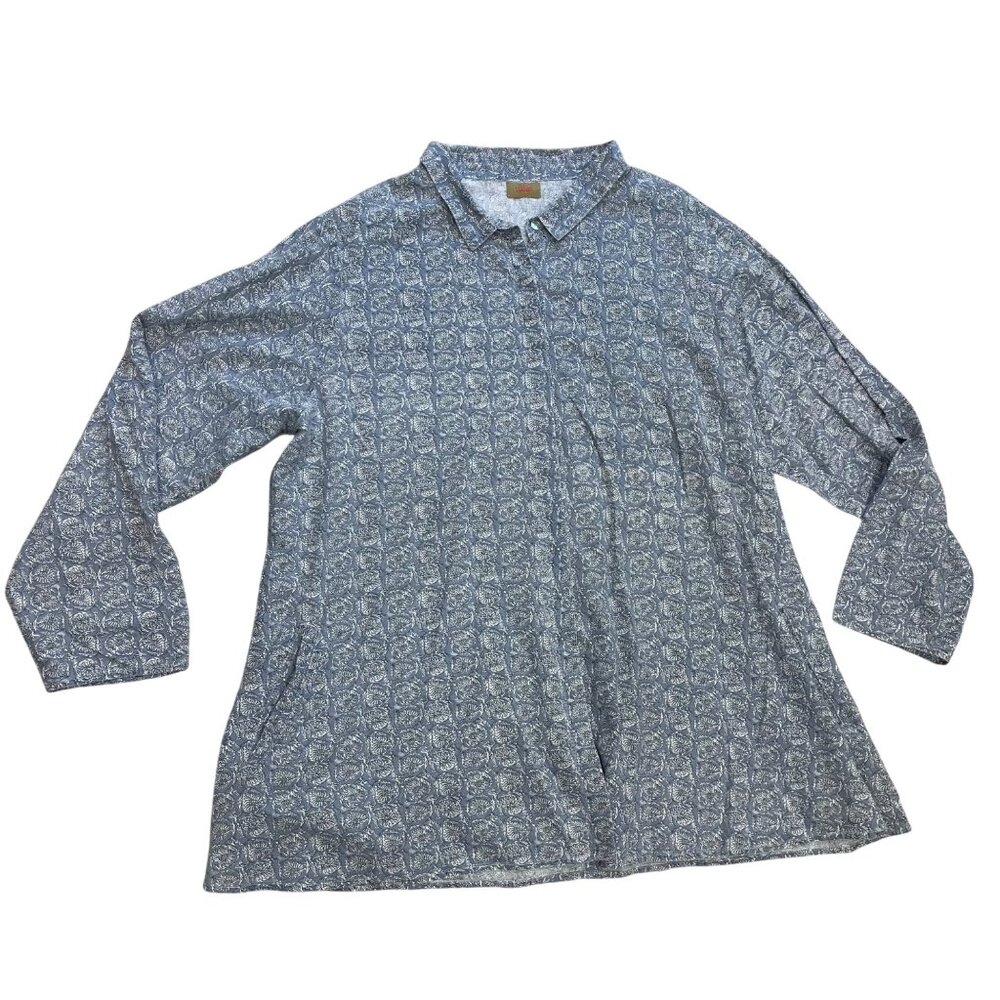 Tulip Floral Button Down Top Women's Size XL Tunic‎ Pockets Cotton Lightweight